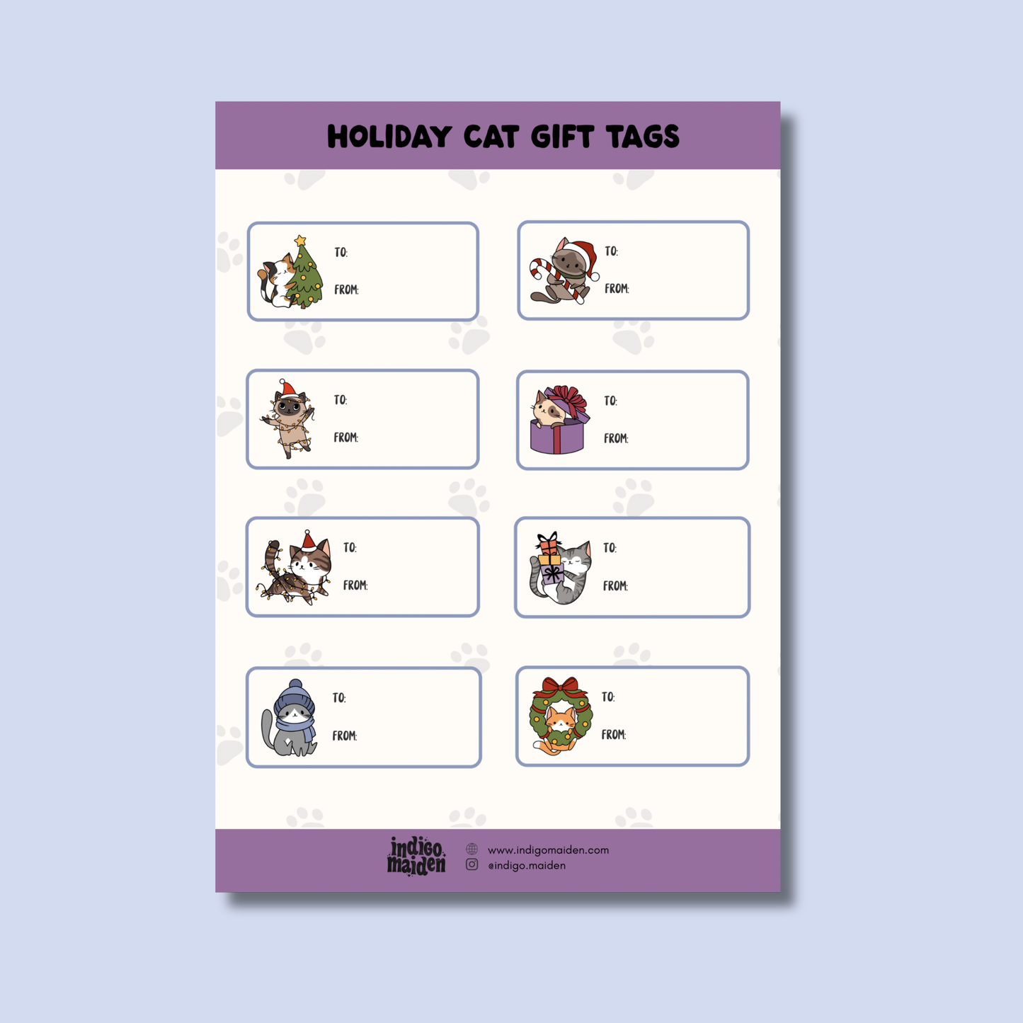 Cat Holiday Gift Tag Sheets