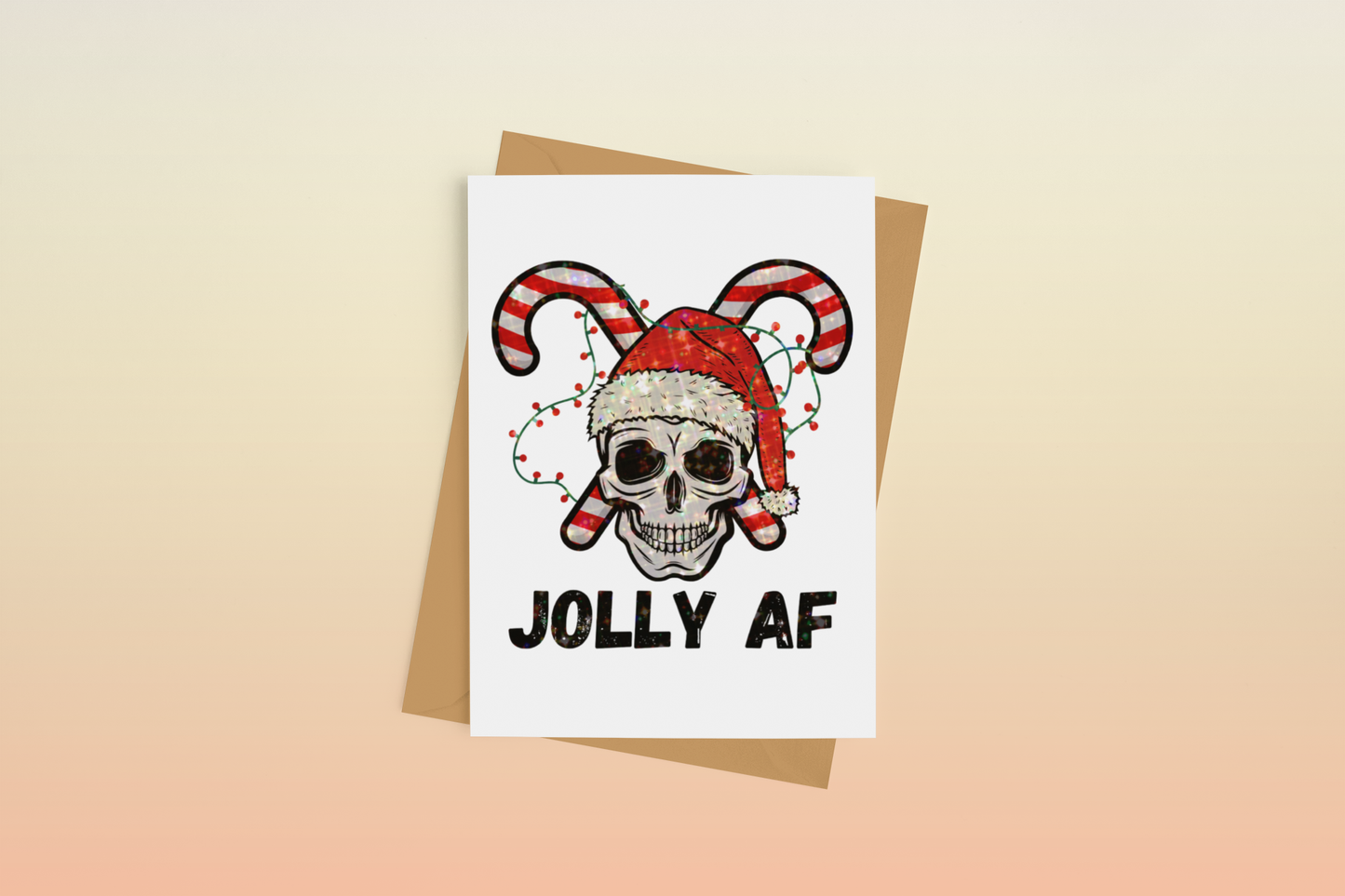 Jolly AF Skull Candy Cane Alternative Xmas Greeting Card