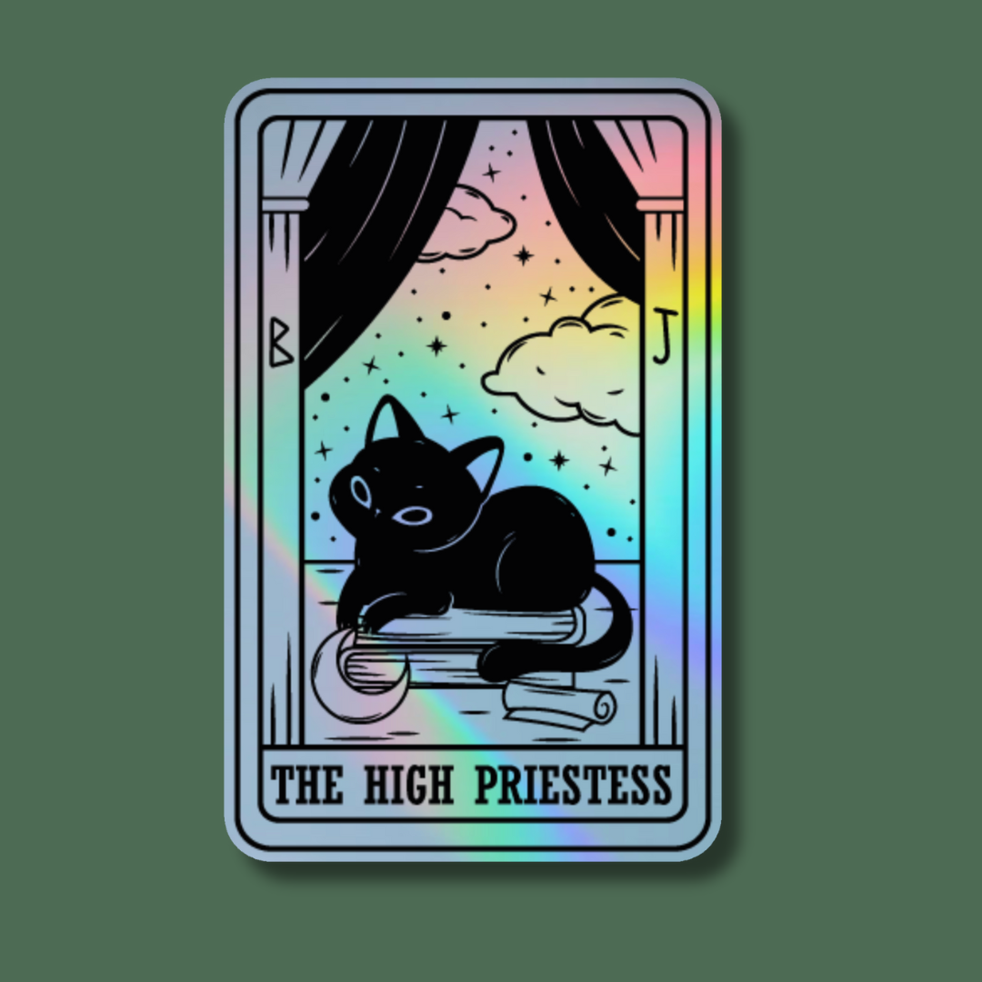 The High Priestess Black Cat Tarot Card Holographic Sticker