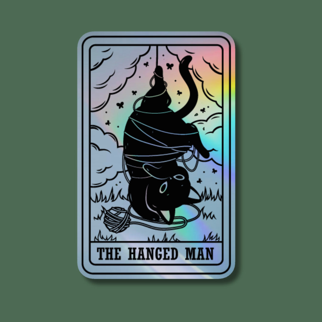 The Hanged Man Black Cat Tarot Card Holographic Sticker