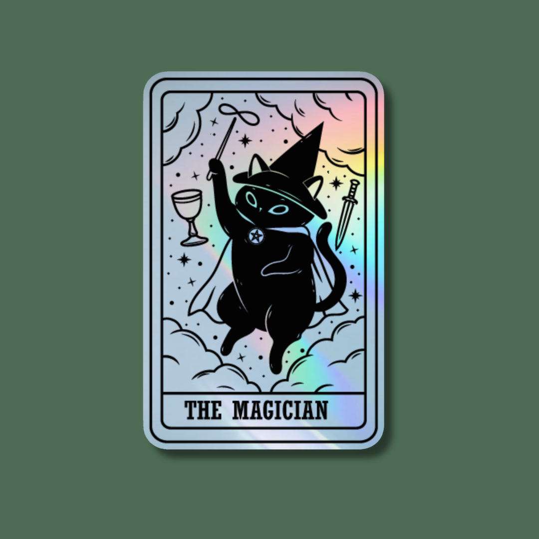 The Magician Black Cat Tarot Card Holographic Sticker