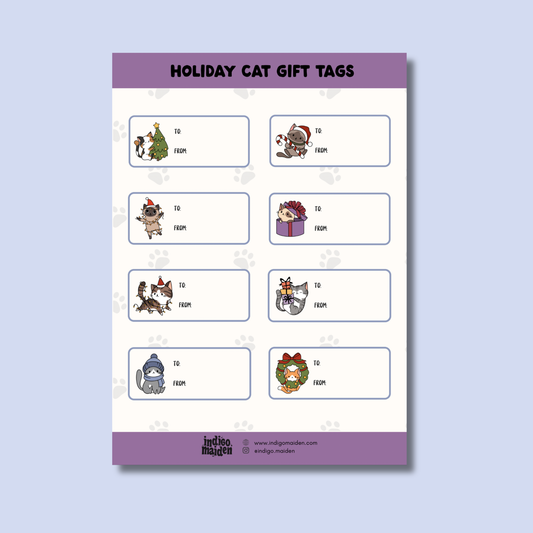 Cat Holiday Gift Tag Sheets