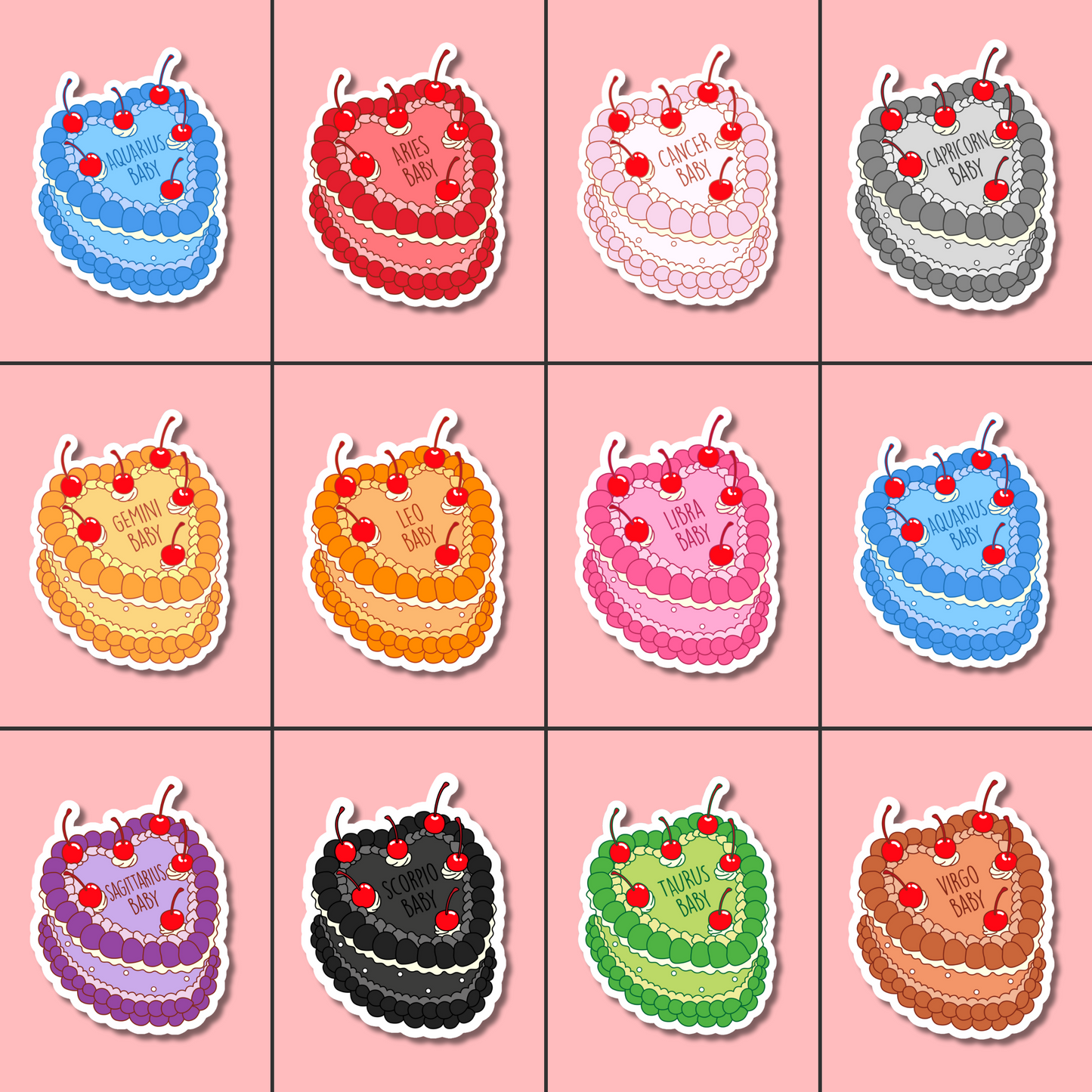 Zodiac Coquette Cake Stickers (set of all 12 signs)